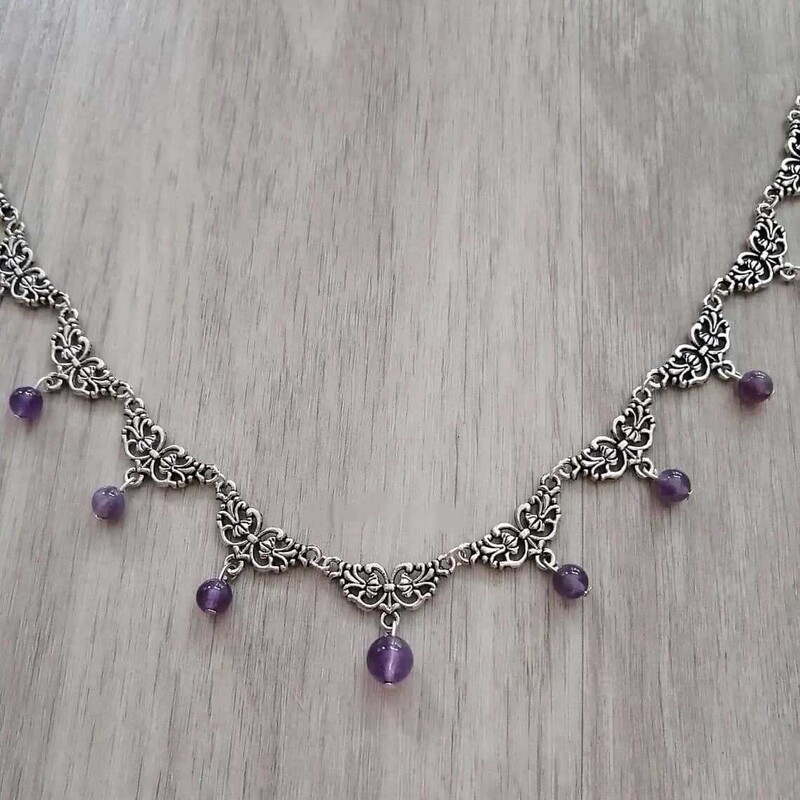 Amethyst Gemstone Purple Gothic Necklace Gothic Victorian Elf Witchcraft Worship Pagan Medieval