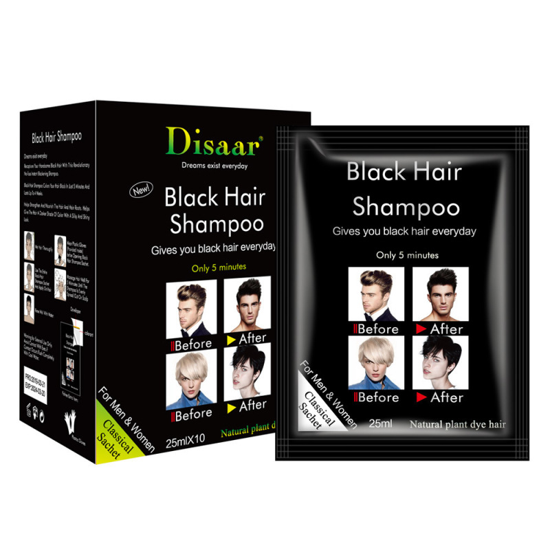 跨境一支黑Balck Hair Dye Shampoo植物染发剂膏梳洗发水染发变黑|undefined