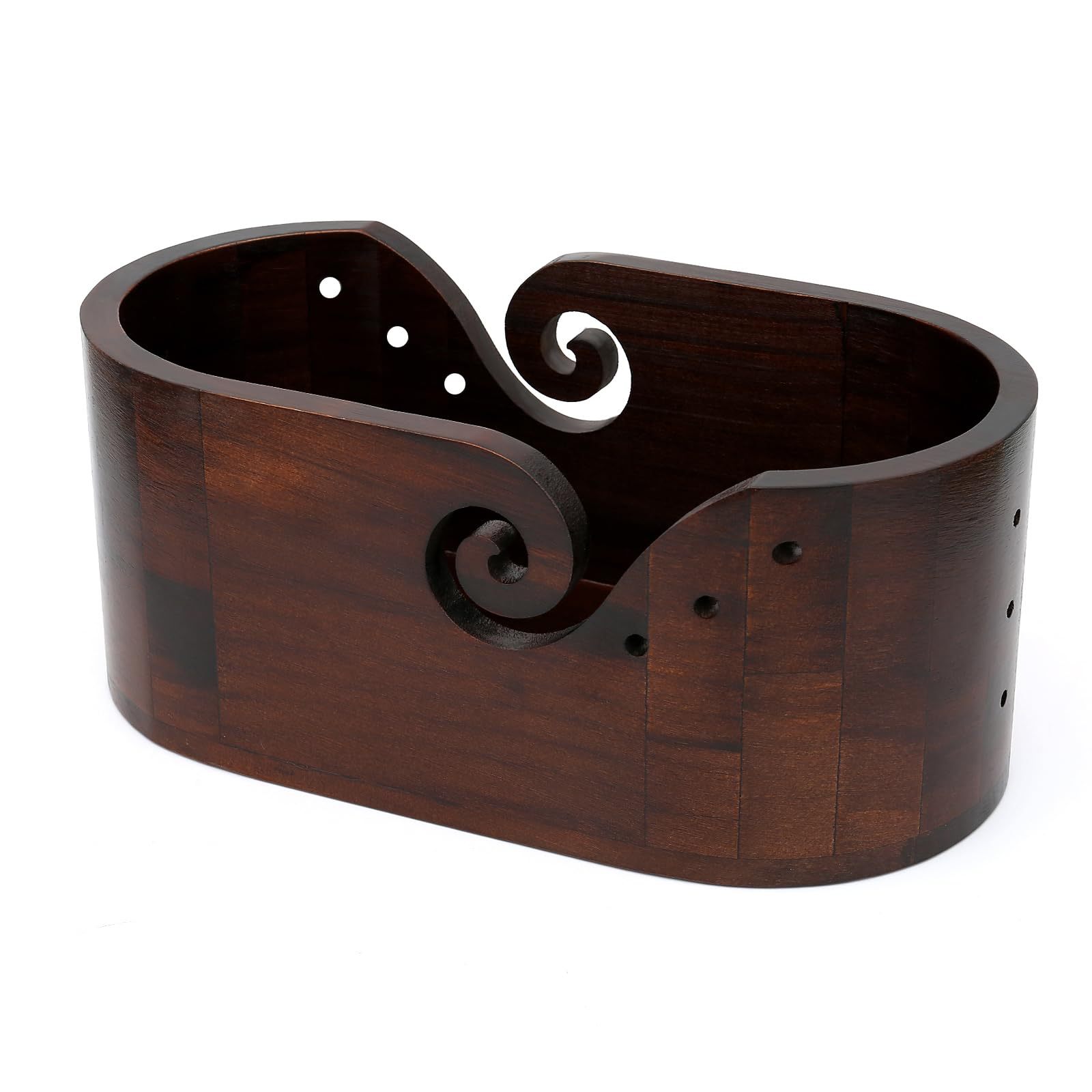 Color retro transfronterizo madera sólida elíptica lana cuenco de lana doméstica cuenco de almacenamiento de lana con agujeros herramientas de almacenamiento domésticas