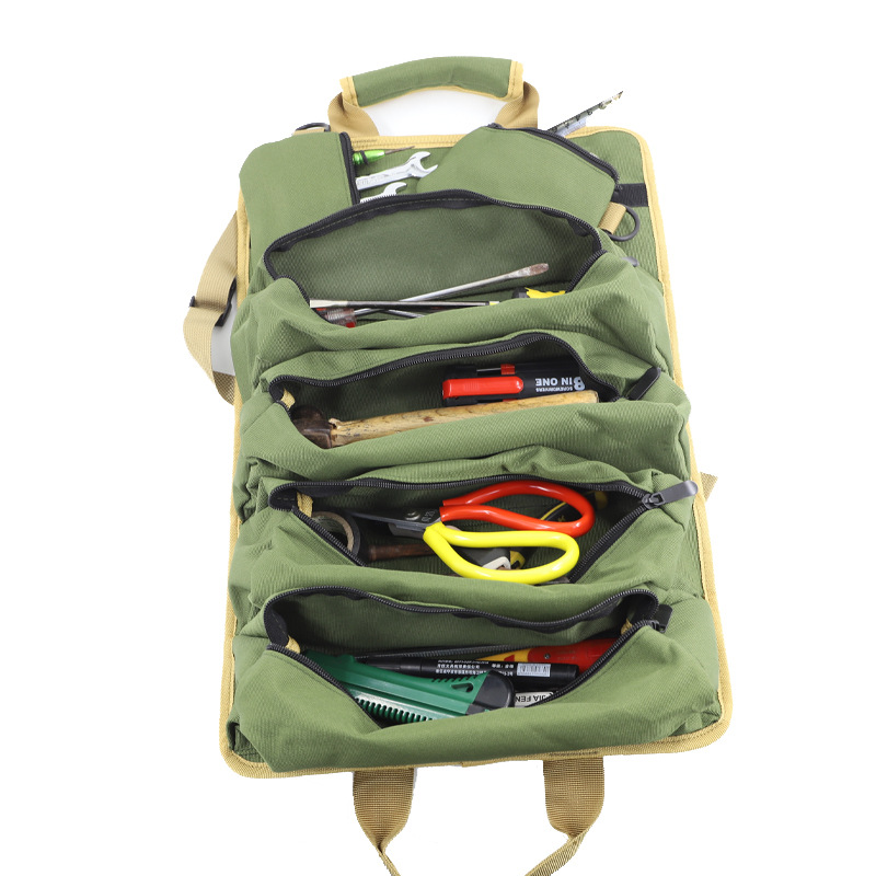 Amazon Venta caliente rollo bolsa de almacenamiento de herramientas bolsa de hardware jardín electricista carpintería bolsa portátil Kit de coche