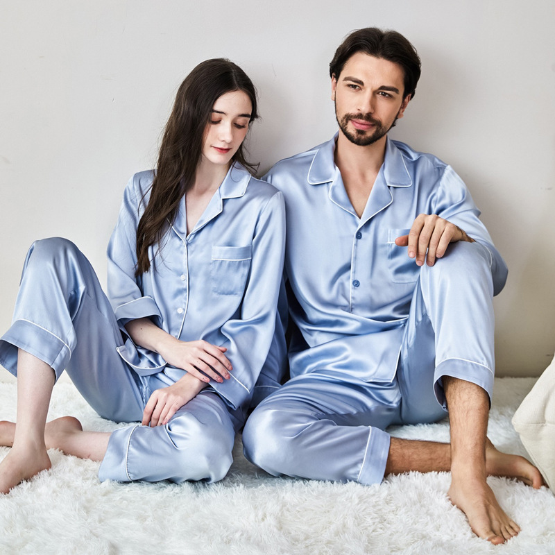 Heavy Weight Silk Pajamas for Men and Women, Summer Long-Sleeved Pants Two-Piece Set, 100% Mulberry Silk, Can Be Worn Outside, Silk Home Clothes