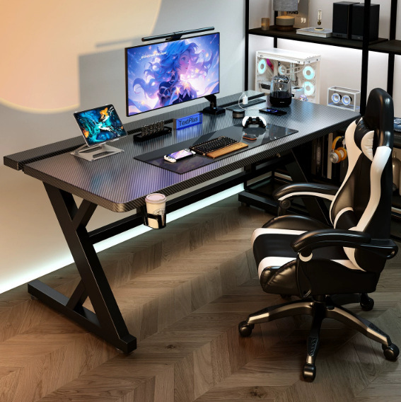Solid Wood Computer Desk, Desktop Desk with Carbon Fiber Tabletop, High-End Gaming and E-Sports Table, Can Be Equipped with a Robotic Arm, Home-Use Table