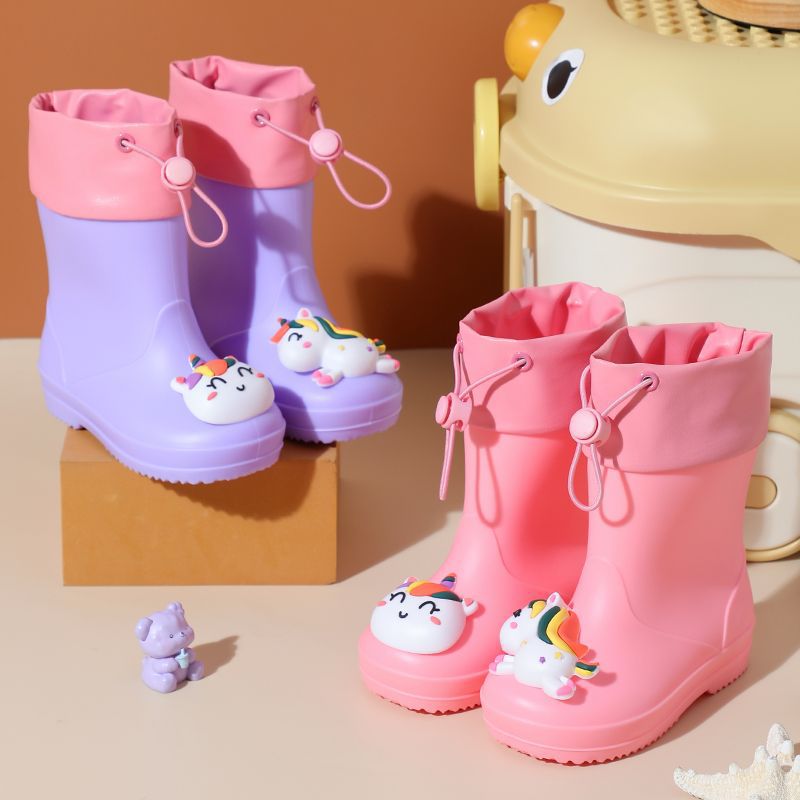 Cartoon Kidsren's Rain Boots for Boys and Girls, Baby Cute Water Shoes, Kidsren's Water Boots, Non-Slip Fleece-Lined Student Waterproof Shoes