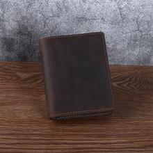 跨境疯马皮男士钱包真皮竖款加宽钱夹头层牛皮手工欧美复古皮夹包