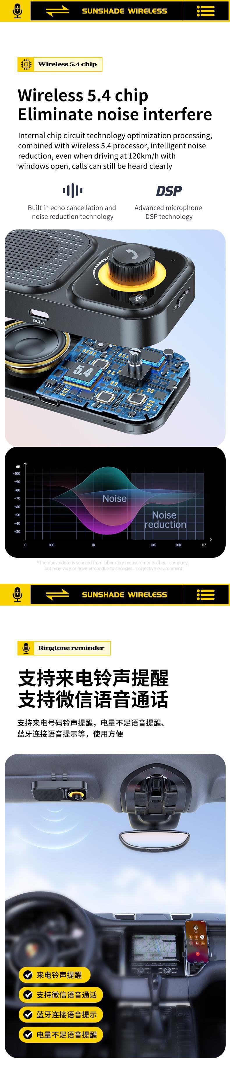 BT17 Sun Visor Bluetooth Car Hands-Free Call Navigation Vibration Startup SIRI Voice 3W Speaker