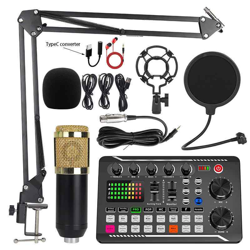 Bm800 Condenser Microphone V8S Mobile Phone English Sound Card Computer Podcast Typec Live Broadcast Set Complete Set