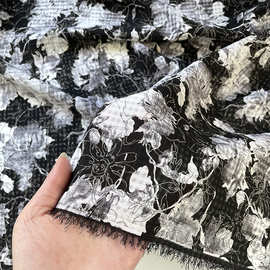 半透黑底白色印花小方格纹路镂空时装面料 连衣裙手工diy修身