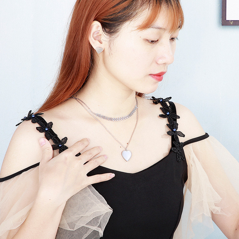 Fashion Leaves Heart Shape Titanium Steel Layered Plating Chain Shell Earrings Necklace