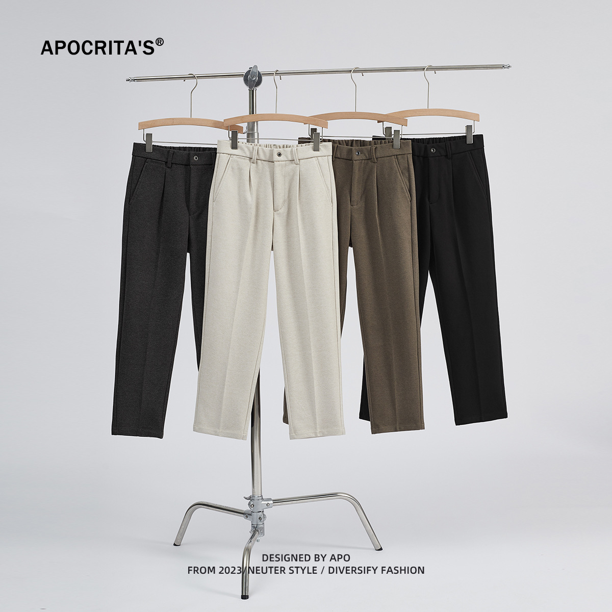 Apo Men's Clothing | Cross-Border Popular Business Casual Men's Winter Thick Versatile Slim Straight Woolen Cropped Pants