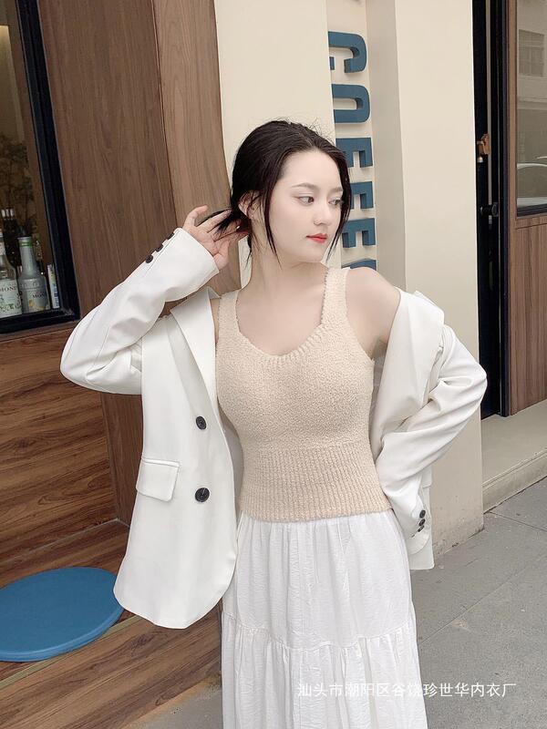 Tiktok Kuaishou hot autumn and winter warm lambswool vest women's Q19 long one-piece wear-free underwear with chest pad