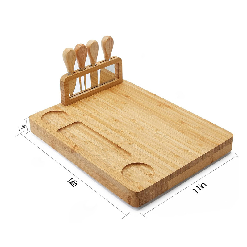 Tablero de cortar de bambú Tablero de queso multifuncional con cuchillo y tenedor Tablero de corte doméstico Bandeja de postre de frutas de fiesta