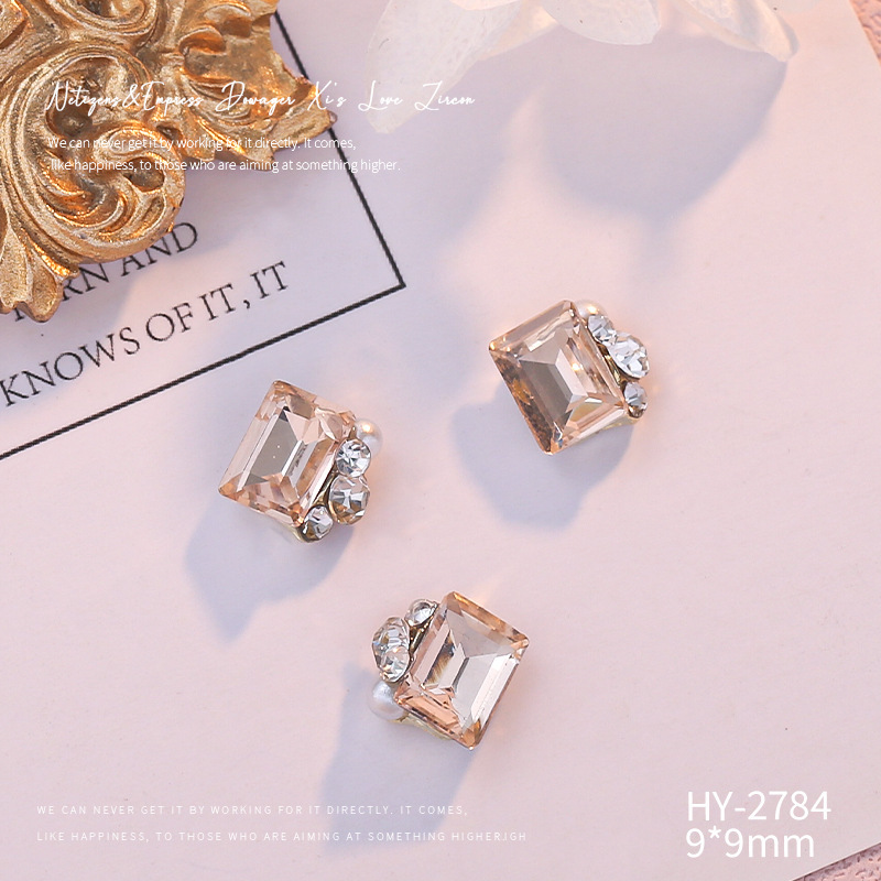 Celebridad en línea Maillard joyería de uñas de cristal pila diamante producto terminado flash torcido corazón grasa cuadrado hecho a mano perla joyería de uñas