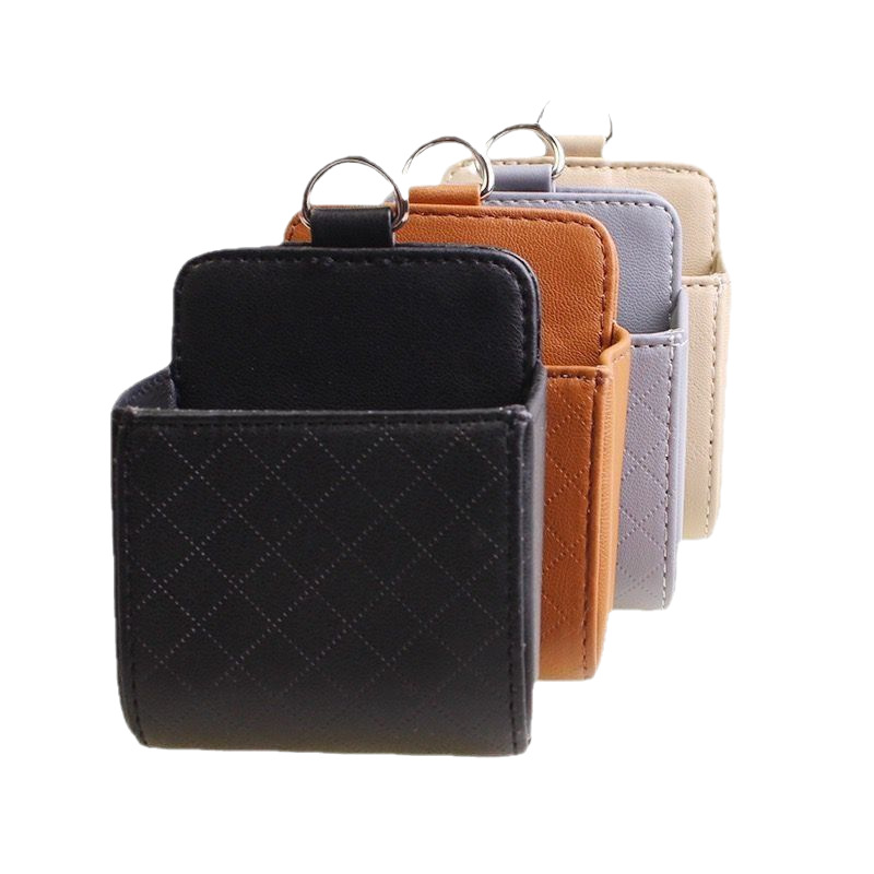 Bolsa de almacenamiento de salida de aire para artículos automotrices Caja de almacenamiento multifuncional de cuero montada en automóvil Bolsa de caja de almacenamiento de rack de teléfono móvil de salida de aire