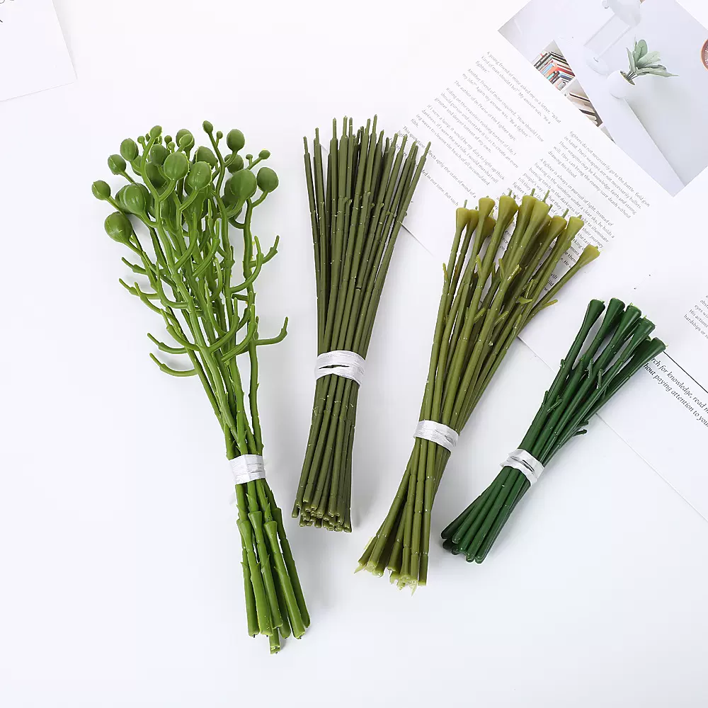 厂家批发塑料花枝配件婚礼装扮玫瑰仿真枝干假花干花制作花杆材料
