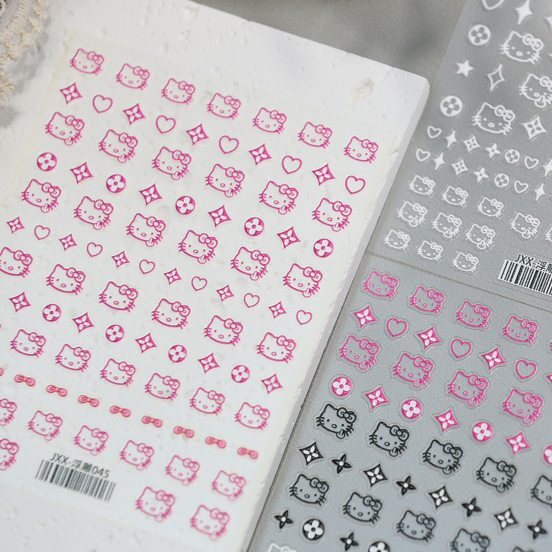 Hellokitty Nail Art Stickers Stereo Relief Hello Kitty Blue Pink Kt Cat Cute Cartoon Nail Decals