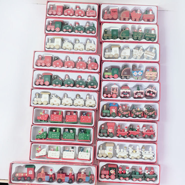 Piiriülesed jõulukaunistused puidust neljaosaline rong laste pühadekingitused akna töölaua ehted_voghion.com