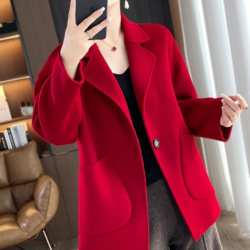 Wool Double-Sided Middle-Aged and Elderly Mother's Coat Women's Korean Style Large Size Short Autumn and Winter Woolen Coat for Small People