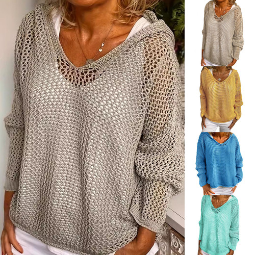 European and American Amazon Cross-Border Bestseller: Knitted Sun-Protective Hooded Outerwear — Thin, Loose-Fit Hooded Sweater