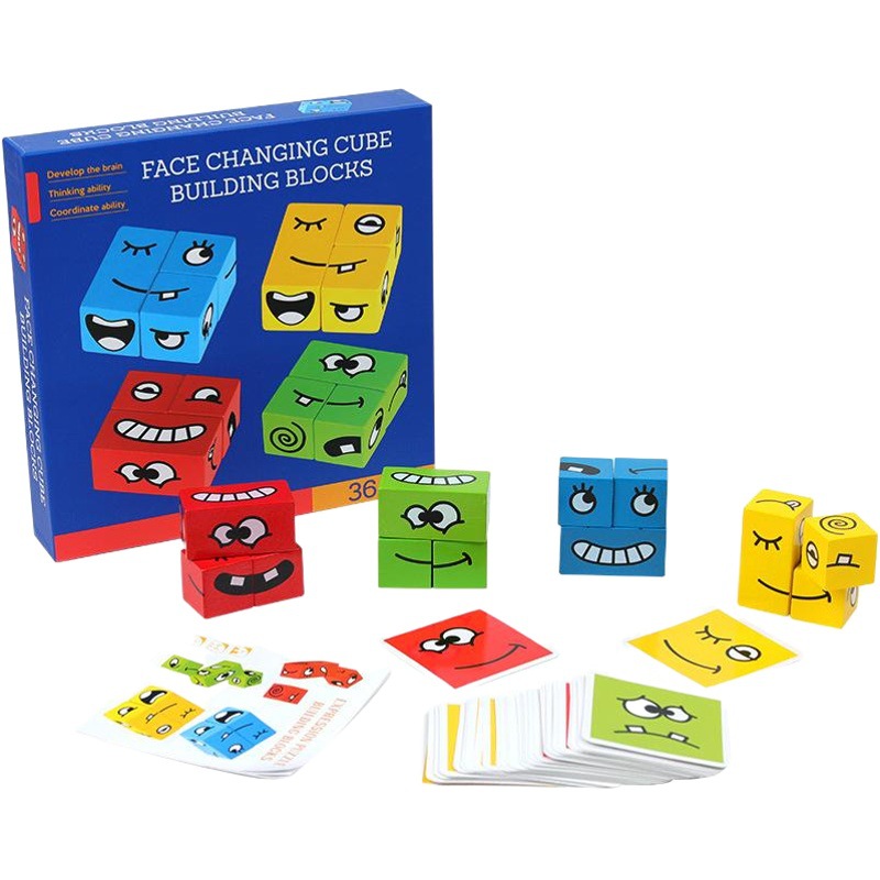 Transfronterizo de madera cara cambiante Cube Building Blocks Niños adultos doble desafío tarjeta juego de mesa juguetes al por mayor