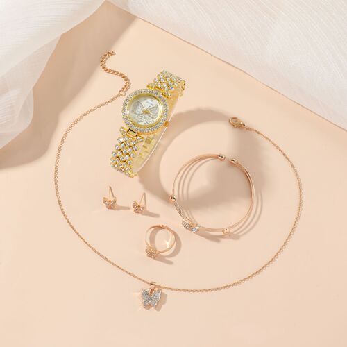 New product dropshipping trendy butterfly ladies full diamond watch set 5pcs/set