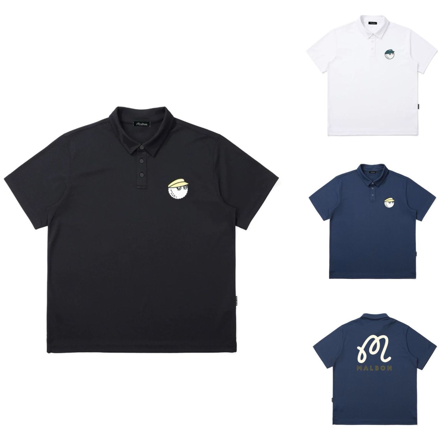 South Korea Malbon Men's Loose Sports Casual Lapel Polo Golf Short-Sleeved Summer T-Shirt White Black