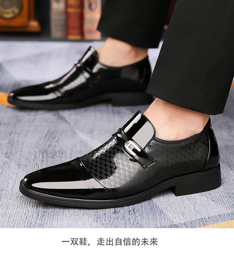 Giày da nam mũi nhọn mặt bóng kiểu công sở, cổ thấp, xỏ chân không dây, form lớn — Giày một lớp màu nâu, Giày một lớp màu đen chi tiết 20