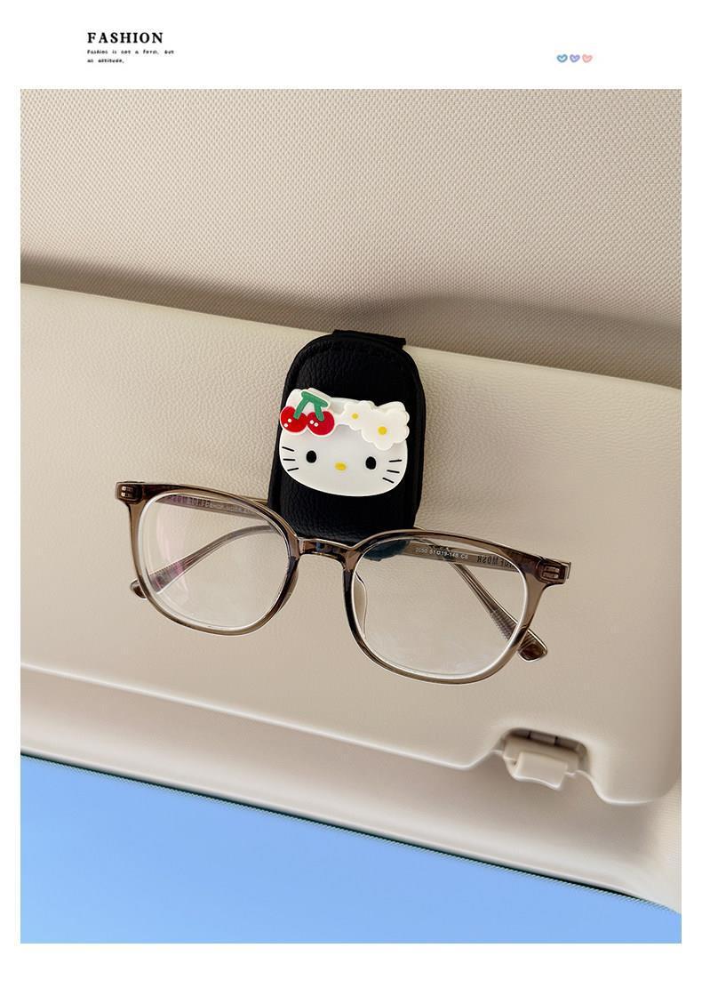 Cute Kt Cat Car Glasses Holder, Car Sun Visor Multifunctional Sunglasses Holder, Sunglasses Card and Receipt Holder