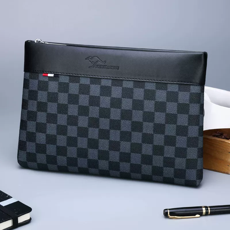 男士手拿包新款时尚方格手拎包商务大容量夹包韩版潮流手包男