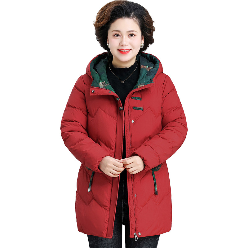 Mom's down cotton-padded coat Western style autumn and winter mid-length hooded cotton-padded coat middle-aged and elderly women's winter plus size warm cotton-padded jacket