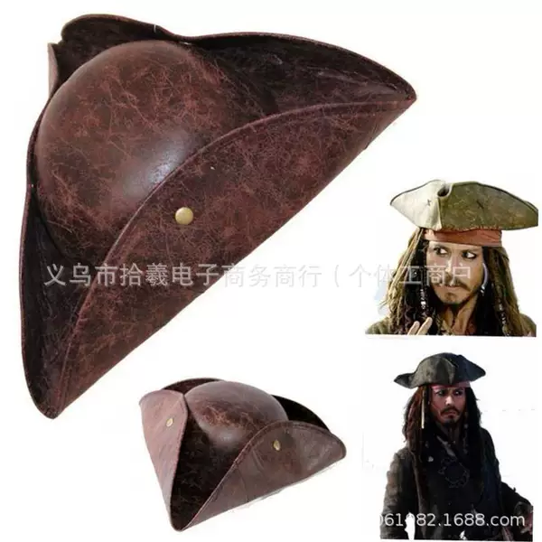 Halloween Imitation Leather Pirate Hat Caribbean Hat Triangle Hat Suede Triangle Hat Festival Pirate Hat