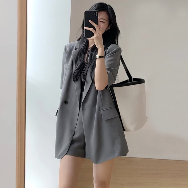 Korean Style Suit Set, New Summer Style, Casual Short-Sleeved, High-End Suit Jacket and Shorts Two-Piece Set