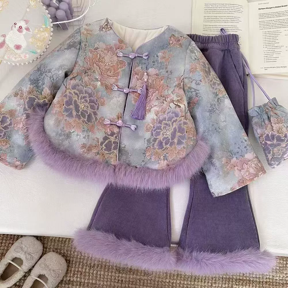 Warm demi-season Hanfu, children's set, children's clothing, Chinese style, increased thickness