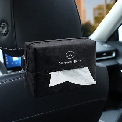 Car tissue box/set: for seat backs, car armrest boxes - mercedes-benz-premium-black-suede-tissue-bag-one-piece