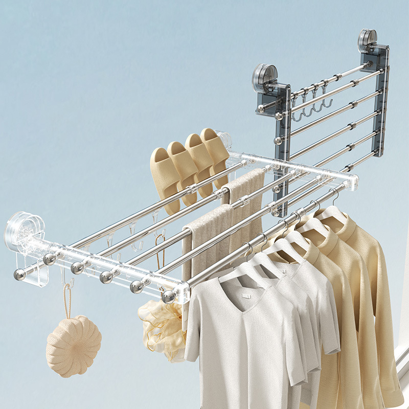 Tendedero de ventosa plegable, retráctil, ampliado, balcón doméstico, ventana, múltiples clips, ropa interior, calcetines, artefacto de secado