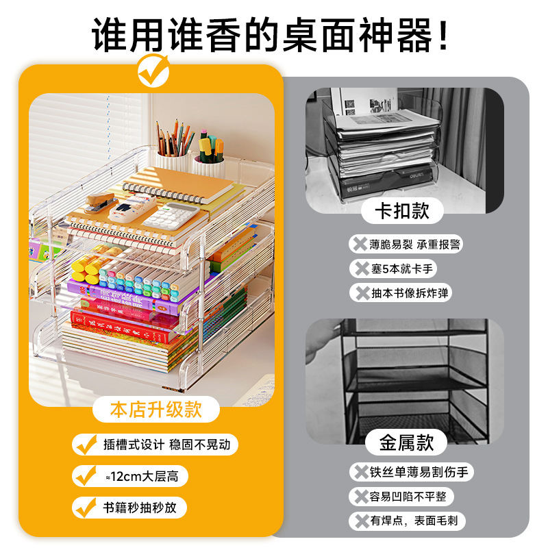 桌面透明书架置物架学生书桌书本文具收纳多层架子办公室储物架|undefined