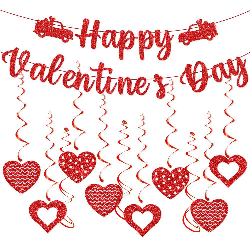 2024 nuevo traje de decoración de fiesta de San Valentín Día de San Valentín Festival tire bandera amor espiral etiqueta