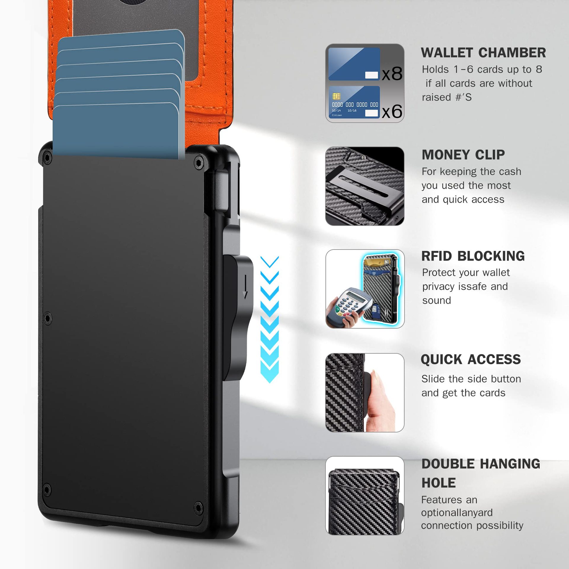 Comercio exterior cartucho de metal plegable fibra de carbono cartera de hombre cartera de cuero genuino de alto nivel