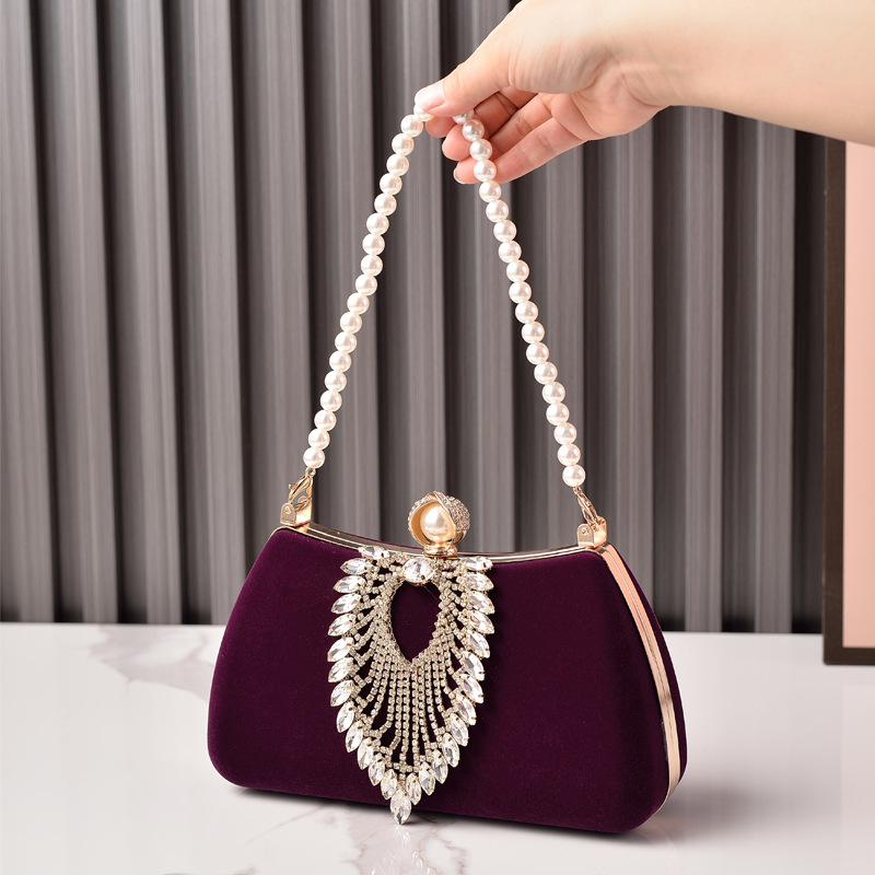 Bolsa de cena de terciopelo de moda transfronteriza caliente bolsa de vestido noble negro bolsa de cheongsam retro bolsa de novia de fiesta