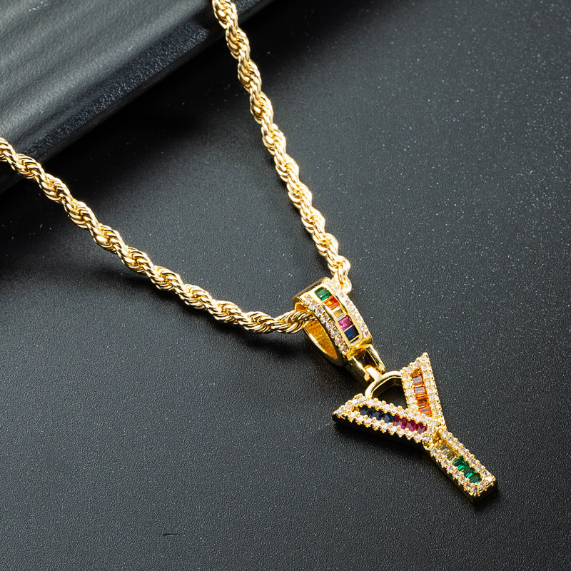 Wholesale Collar Chapado En Oro De Cobre Con Colgante De Letra De Circonita De Color Nihaojewelry display picture 15