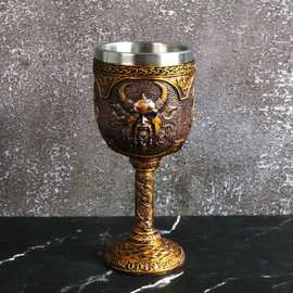 中世纪复古北欧神话维京女神不锈钢树脂高脚杯维京人海盗酒吧酒杯