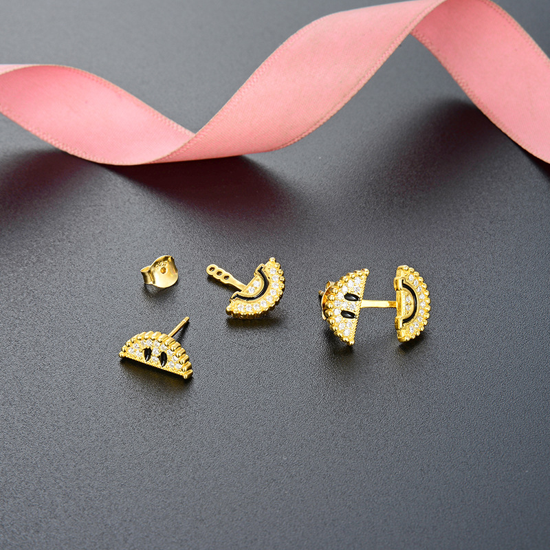 S925 plata esterlina sonrisa pendientes para las mujeres estilo coreano elegante luz lujo nicho diseño amarillo redondo expresión cara sonriente pendientes