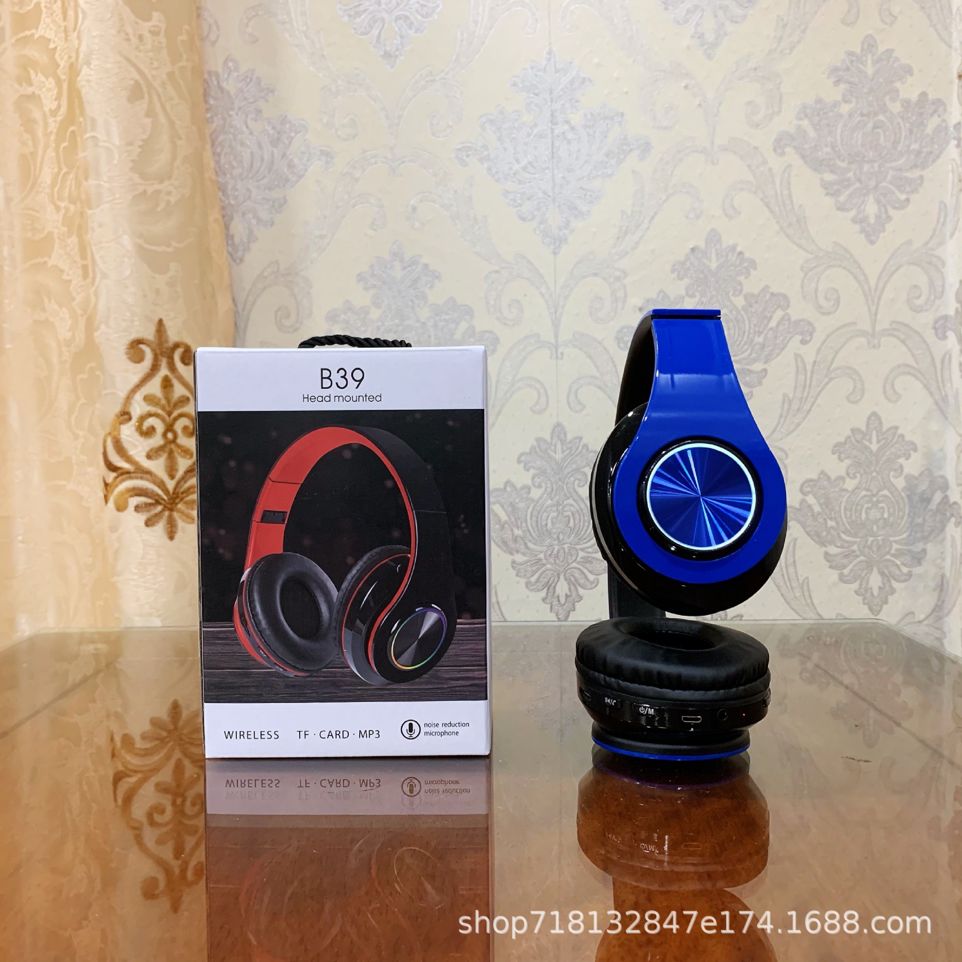 Nuevo auricular inalámbrico luminoso B39 transfronterizo, teléfono de juegos, tarjeta plegable UV, auricular Bluetooth al por mayor