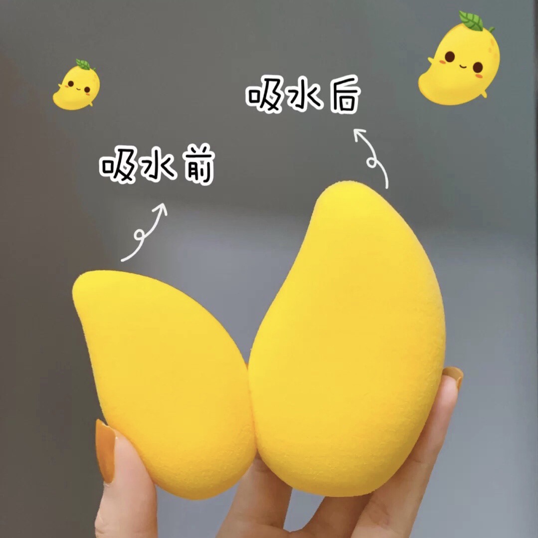 Mango huevo de maquillaje, polvo de fruta, polvo de maquillaje, esponja de maquillaje, pó de maquillaje, ropa seca y húmeda, venta directa de fábrica