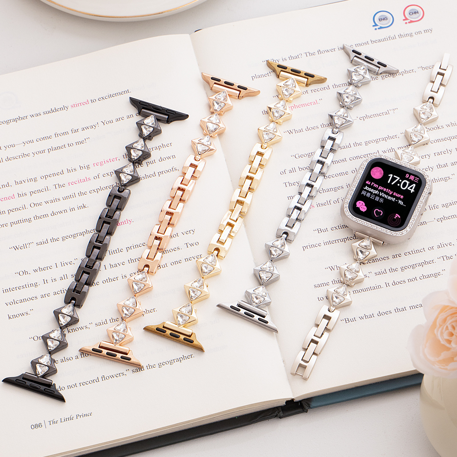 Suitable for Apple Applewatch Watch with Rhombus Triangle Metal Women's Bracelet Iwatchs10 Watch Strap