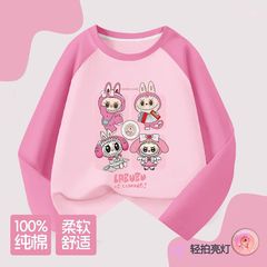 女童拉布布纯棉2025秋季拼色插肩长袖上衣小女孩洋气库洛米labubu