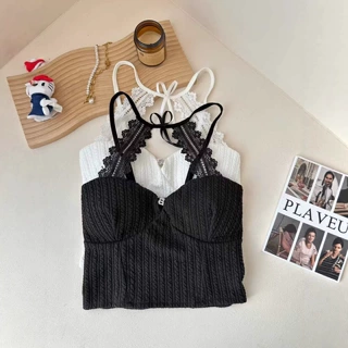 挂脖蕾丝吊带背心女外穿夏季泰式甜辣性感抹胸上衣