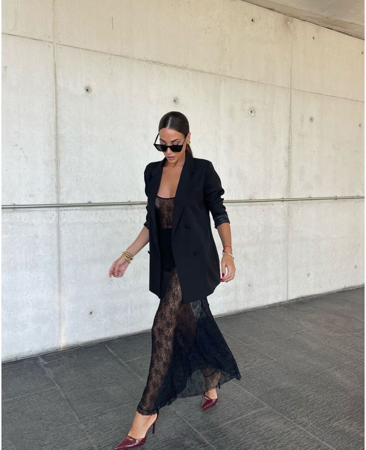 Sexy Lace See through Layered Thin Shoulder Strap Maxi Dress