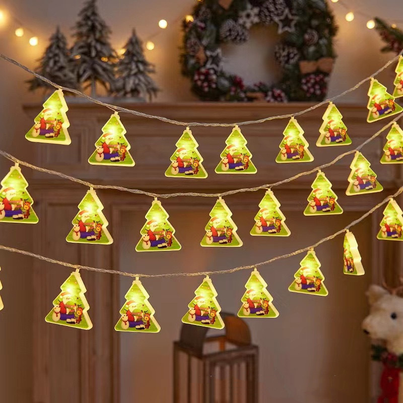Linterna de cadena de luces de Navidad, muñeco de nieve, estrella, árbol de Navidad, habitación led, decoración de la escena del hogar, ambiente decorativo