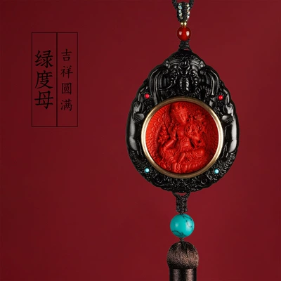 Car hanging, Sandalwood and Cinnabar Car Hanging Ornament - green-tara