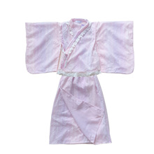 日单童装尾货120-150女孩和服上衣吊带裙子浴衣2件套装蕾丝边甜美